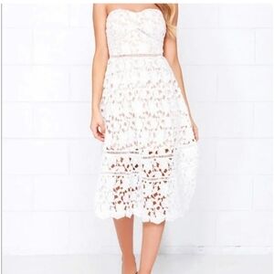 Lulus XS Pinnacle of Prestige Ivory Lace Strapless Midi Dress Coquette Feminine